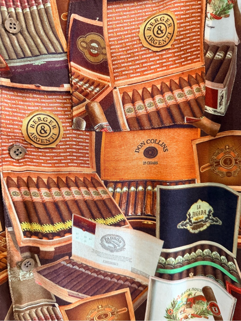 Men's Short-Sleeve Novelty Cigar Print Shirt - Brown Multi - Picture 2 of 5